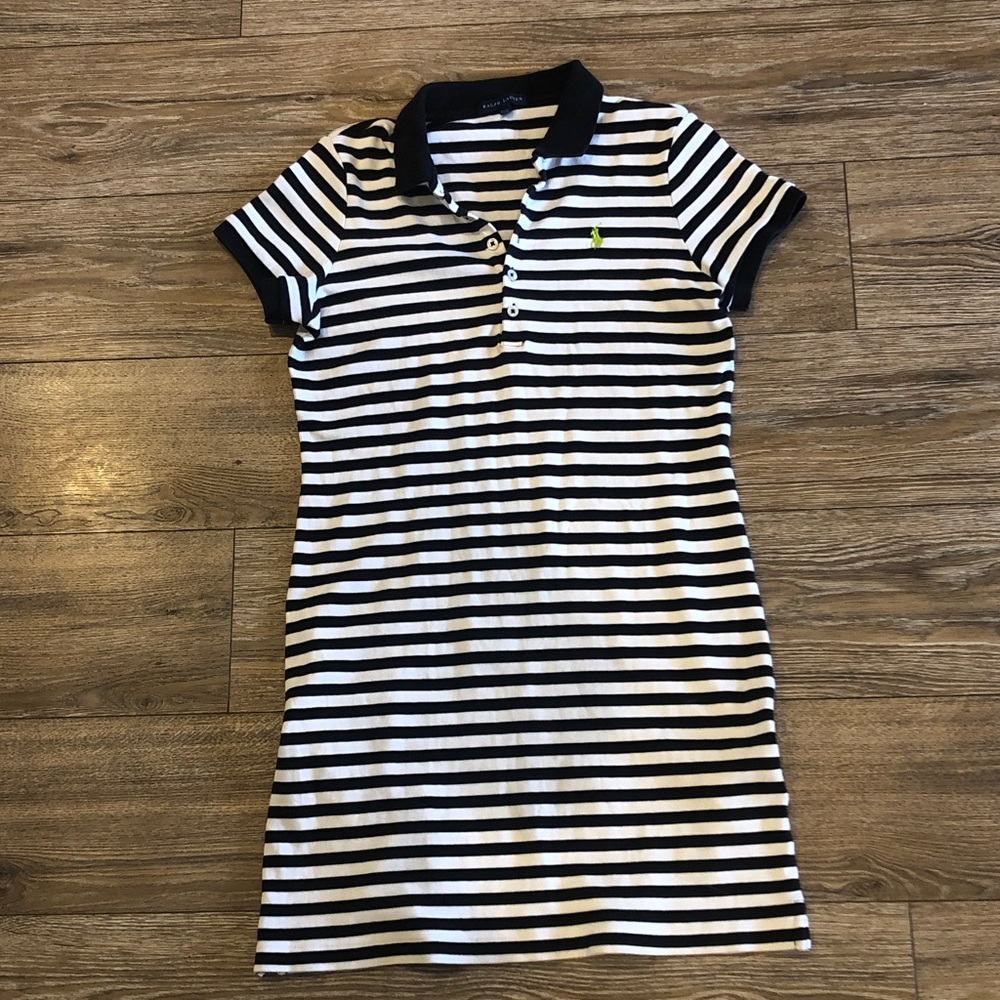 Women’s Ralph Lauren Collared Striped Polo T Shirt Dress with Logo Size M